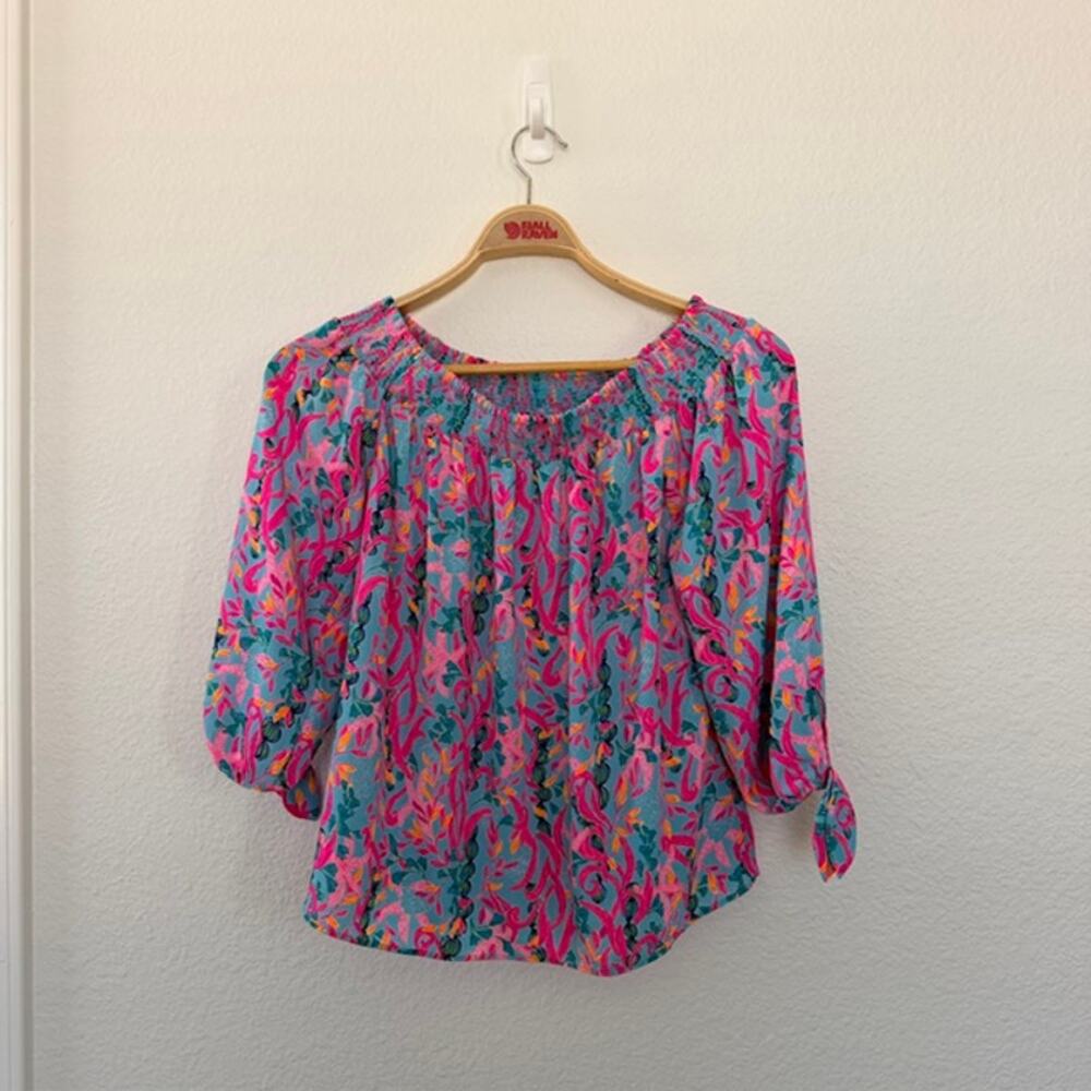 Lilly Pulitzer Maryellen Top Women Small Peasant Blouse Smocked Off the Shoulder